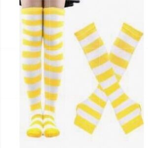 Yellow and White Striped Knee-High Socks & Arm Sleeves